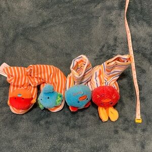 Infantino Striped Animal Plush Sock Toys - Red, Blue, Orange